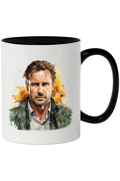 INOVATIX Personalized white mug, Liam Neeson, Actor, Artist, Celebrity, with Black Handle, INOVATIX®. 330ml