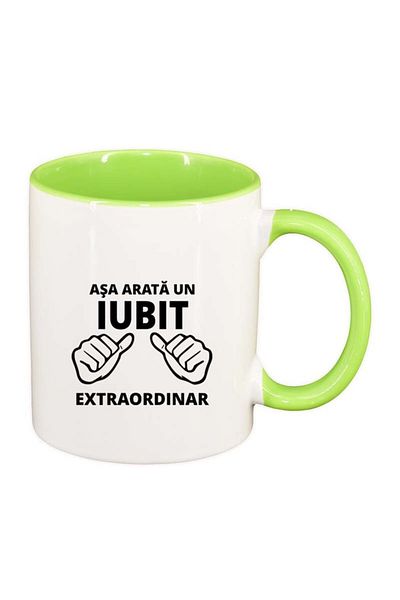 INOVATIX Personalized white mug, Extraordinary, light green interior, D88, INOVATIX®. 330ml