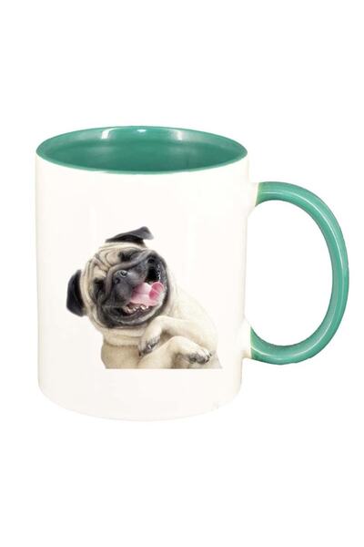 INOVATIX Cană albă personalizată, Câine, interior verde, D94, INOVATIX®. 330ml