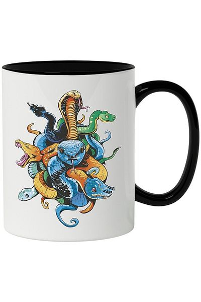 INOVATIX Personalized white mug, Snakes, Reptiles, Cobra, Python, with Black Handle, INOVATIX®. 330ml