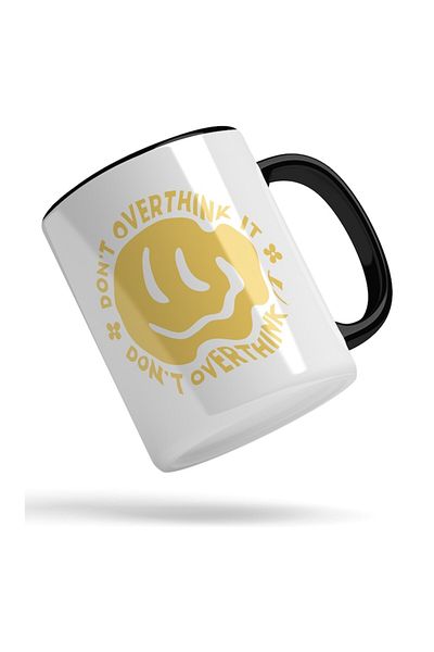 INOVATIX Personalized white mug, Smiley Face, Don't Overthink It, with Black Handle, INOVATIX®. 330ml