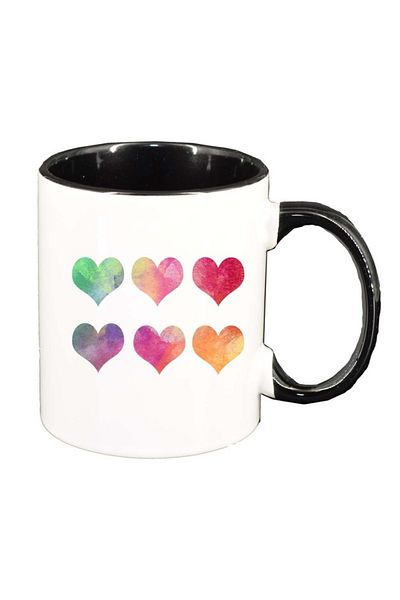 INOVATIX Personalized white mug, Colorful Hearts, black interior, D954, INOVATIX®. 330ml