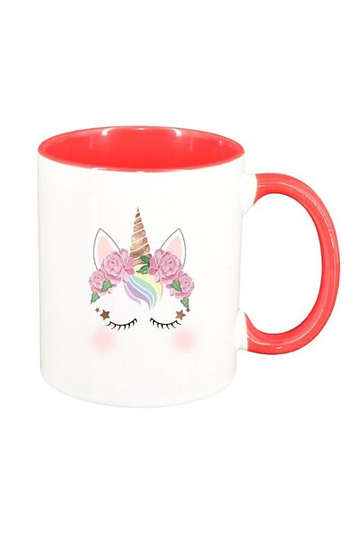 INOVATIX Personalized white mug, Unicorn, red interior, D1431, INOVATIX®. 330ml