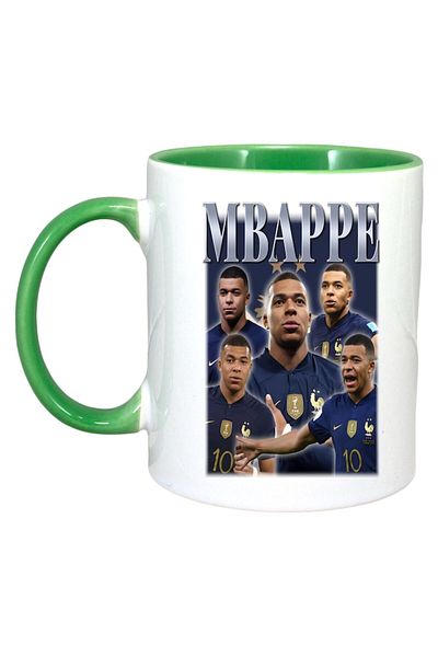 INOVATIX Alba Personalized Mug, Mbappa Kylian Sad, Green Handle And Interior, ®. 330ml