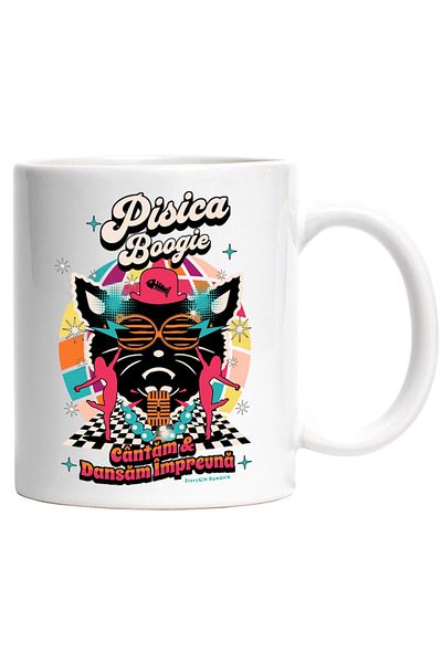 INOVATIX Personalized white mug, Boogie Cat we sing and dance together on the dance floor, INOVATIX®. 330ml