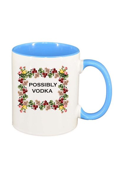 INOVATIX Personalized white mug, Flowers, Possibly vodka, blue interior, D1057, INOVATIX®. 330ml