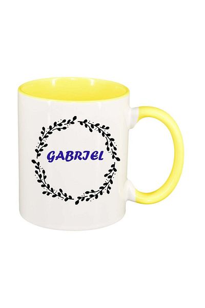 INOVATIX Personalized white mug, Name, yellow interior, D1078, INOVATIX®. 330ml
