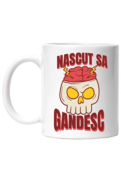 INOVATIX Cana alba personalizata, Nascut sa gandesc craniu cu creier geniu, I...