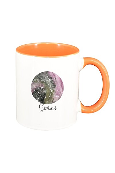 INOVATIX Персонализирана бяла чаша, Зодия, Близнаци, оранжева вътрешност, D13...