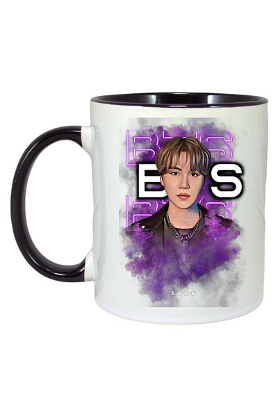 INOVATIX Personalized White Mug, BTS Suga Band, Black Handle and Interior, ®. 330ml