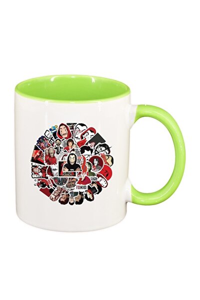 INOVATIX Εξατομικευμένη λευκή κούπα, La Casa De Papel, ανοιχτό πράσινο εσωτερ...