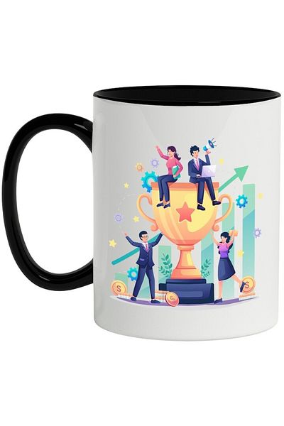 INOVATIX Personalized white mug, Trophy, Performance, Coins, Business, with Black Handle, INOVATIX®. 330ml