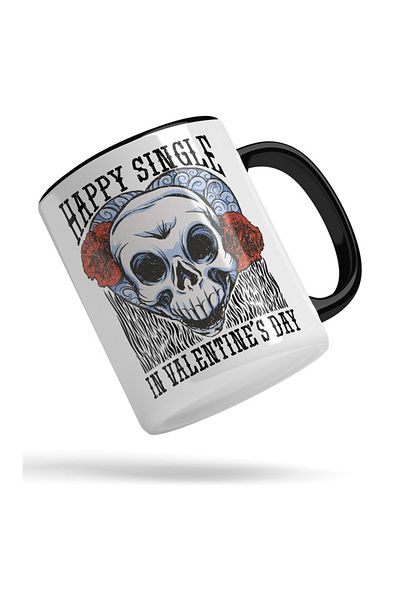 INOVATIX Personalized white mug, Happy Single Valentine's Day,, Black, Red, Blue, INOVATIX®. 330ml