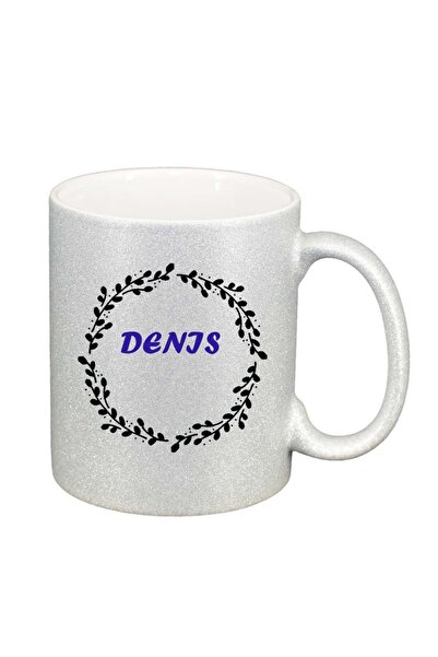 INOVATIX Персонализирана бяла чаша, Име, сребърен перлен брокат, D1085, INOVA...