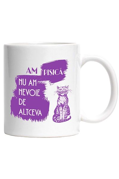 INOVATIX Personalized white mug, Smiling Cat, I DON'T NEED ANYTHING ELSE, INOVATIX®. 330ml