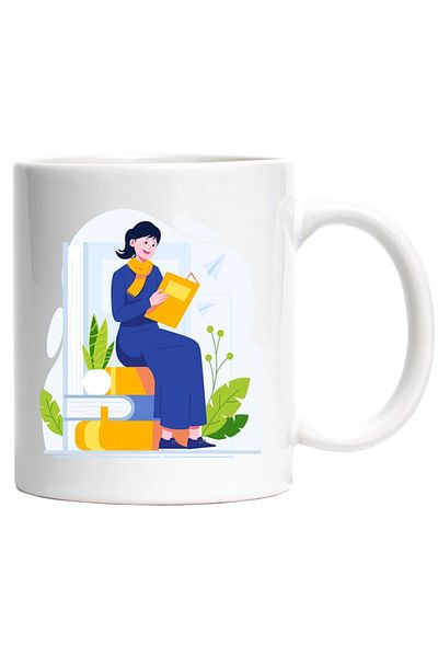INOVATIX Personalized white mug, Woman, Book, Airplane, Glasses, Book Lovers, Reading, INOVATIX®. 330ml