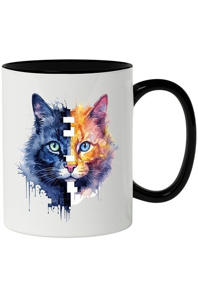 INOVATIX Personalized white mug, , Pixel, Watercolor, Duality, Animal, with Black Handle, INOVATIX®. 330ml