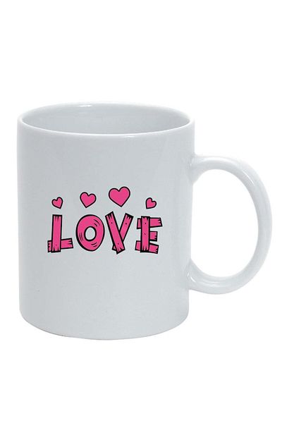 INOVATIX Personalized white mug, Love, white, heart handle, D339, INOVATIX®. 330ml