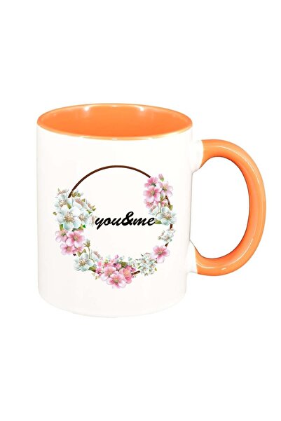 INOVATIX Cana alba personalizata, Flori, You&Me, interior portocaliu, D1044, ...