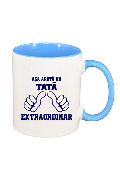 INOVATIX Cana alba personalizata, Extraordinar, interior albastru, D86, INOVATIX®. 330ml