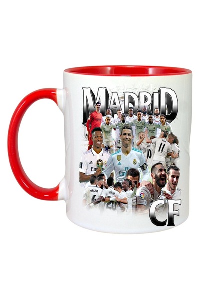 INOVATIX Cană albă personalizată, cea mai bună echipă Real Madrid CF, Cri-Flo, mâner și interior roșii, INOVATIX®. 330ml