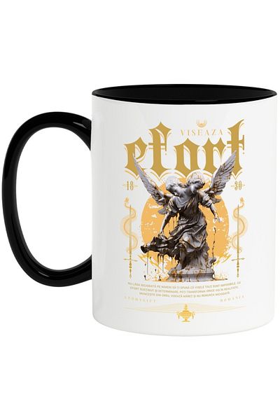 INOVATIX Personalized white mug, Effort, Dream - 2-Headed Angel, with Black Handle, INOVATIX®. 330ml