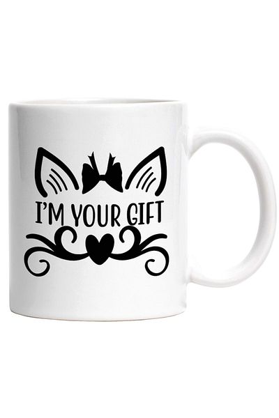 INOVATIX Personalized white mug, hearts and the word "I'm your gift" in English, INOVATIX®. 330ml