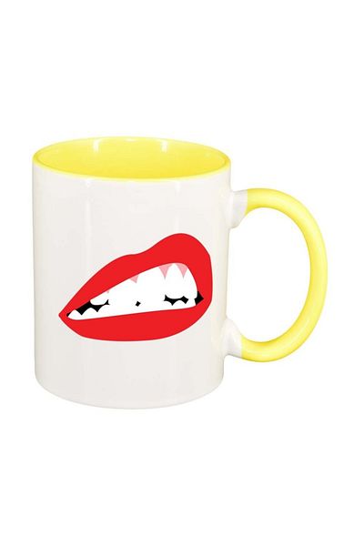 INOVATIX Personalized white mug, Red Lips, yellow interior, D1020, INOVATIX®. 330ml