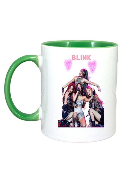 INOVATIX Personalized White Mug, Blink Band, Green Handle and Interior, ®. 330ml
