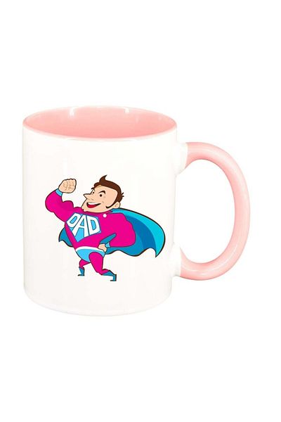 INOVATIX Personalized white mug, Super Dad, pink interior, D982, INOVATIX®. 330ml