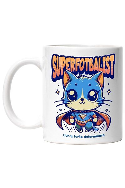 INOVATIX Personalized white mug, Super Footballer, Superhero, Flying Cat, INOVATIX®. 330ml