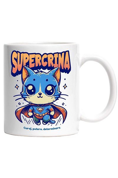 INOVATIX Personalized white mug, Super Lily, Superhero, Flying Cat, INOVATIX®. 330ml