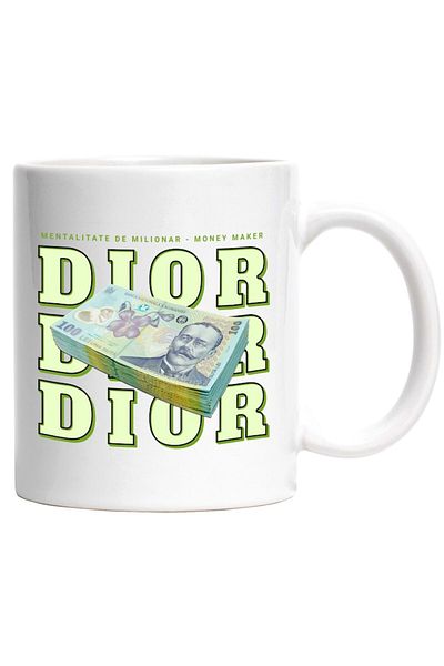 INOVATIX Personalized white mug, __Dior_ - 100 Romanian Lei, INOVATIX®. 330ml