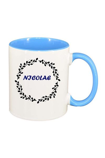 INOVATIX Personalized white mug, Name, blue interior, D1091, INOVATIX®. 330ml