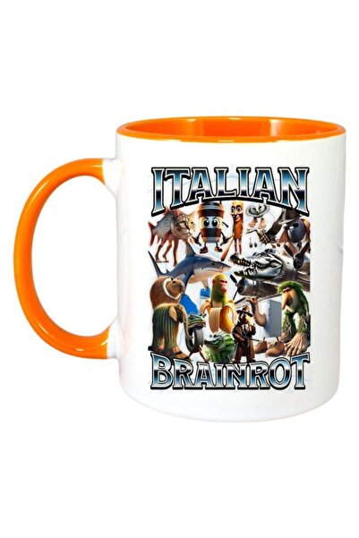 INOVATIX Cana Alba Personalizata, Italian Brainrot, Maner Si Interior Portocaliu, ®. 330ml