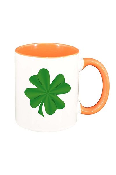 INOVATIX Personalized white mug, Shamrock, orange interior, D987, INOVATIX®. 330ml