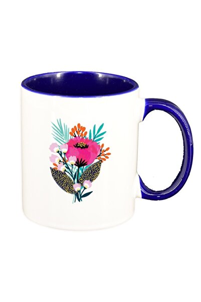 INOVATIX Cana alba personalizata, Pastel Color Flower, interior albastru inch...