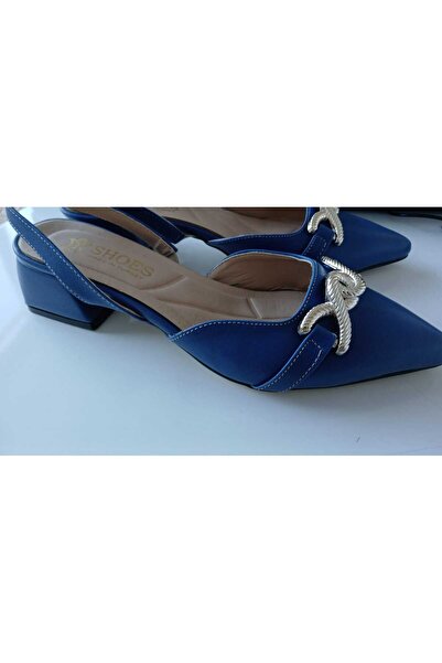 bescobel Beretă pentru femei, albastru închis, cu cataramă, sandale cu vârf ascuțit, papuci cu toc mic