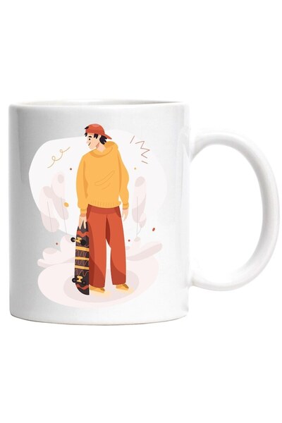 INOVATIX Cana alba personalizata, Baiat, Skateboard, Parc, Spaca, Placa, Hanorac, Copaci, INOVATIX®. 330ml