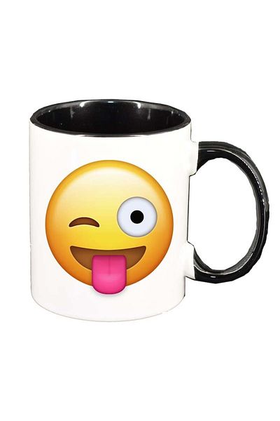 INOVATIX Cana alba personalizata, Emoji Winking, interior negru, D34, INOVATIX®. 330ml