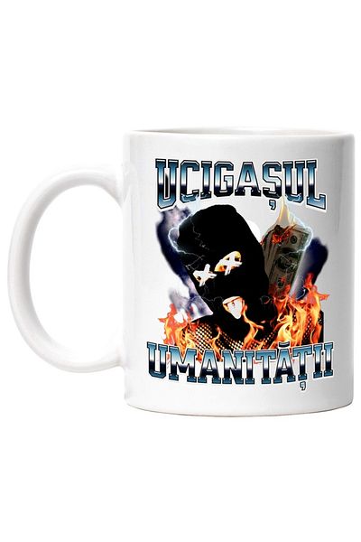 INOVATIX Personalized white mug, killer of humanity man with flaming mask, INOVATIX®. 330ml