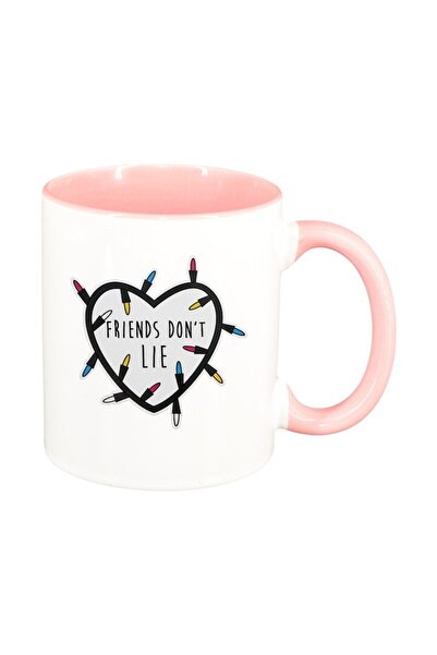 INOVATIX Cană albă personalizată, Stranger Things Friends Dont Lie, roz interior, D1292, INOVATIX®. 330ml