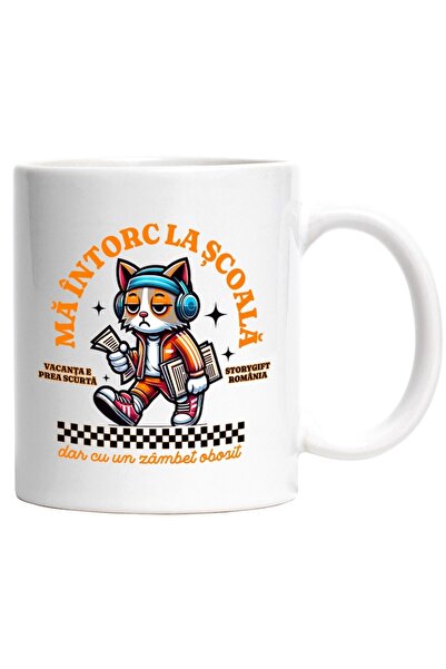 INOVATIX Cana alba personalizata, pisica obosita motan cool ma intorc la scoa...