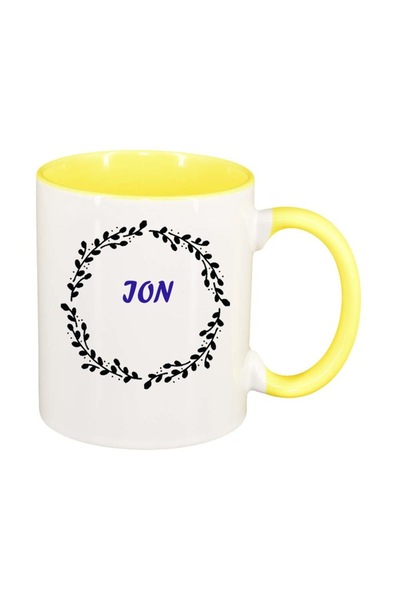 INOVATIX Εξατομικευμένη λευκή κούπα, Όνομα, κίτρινο εσωτερικό, D1074, INOVATI...