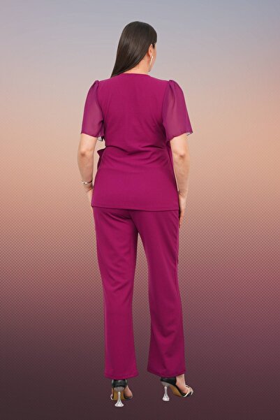 Moda Amore Plus Size Women's Double Suit - Big Size Suit with Pearl Detail 025