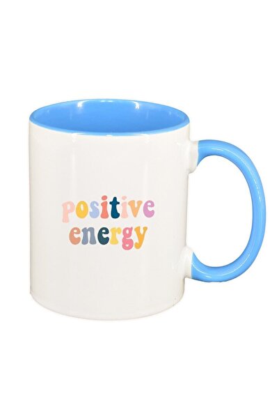INOVATIX Cana alba personalizata, mesaj Positive Energy, interior albastru, D...