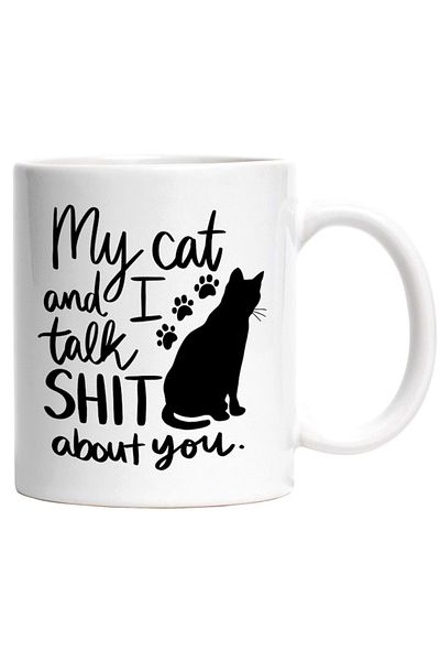 INOVATIX Personalized white mug, for those who gossip about others with their cats, INOVATIX®. 330ml