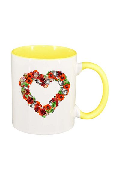 INOVATIX Cana alba personalizata, Flori, Love, interior galben, D977, INOVATIX®. 330ml