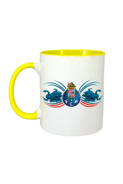 INOVATIX Personalized White Mug, Fc Porto Portugal, Yellow Handle and Interior, ®. 330ml