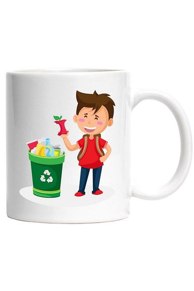 INOVATIX Personalized white mug, Child, Schoolbag, Recycling, Apple, INOVATIX®. 330ml
